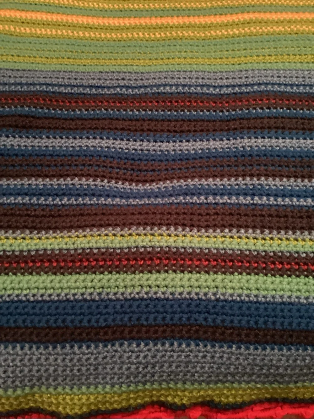 Multicolor Striped Crochet Bed Throw - Rainbow Colors 57” x 88”